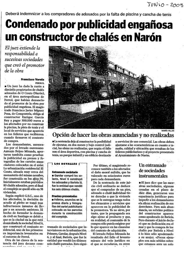 Condenado por publicidad engañosa un constructor de chalés en Narón