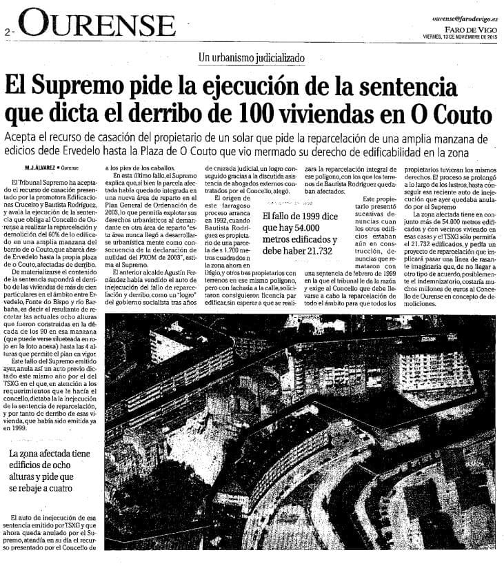 El supremo ordena la ejecución de sentencia en traseras de ervedelo