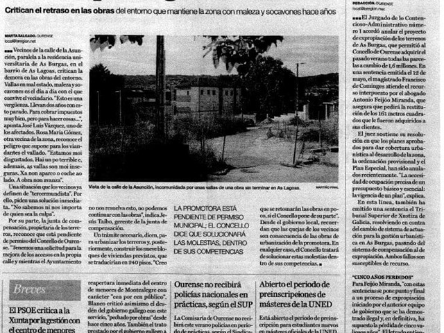 La justicia anula la expropiación de As Burgas